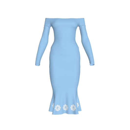 Blue Dream Throat Activation Off Shoulder Dress